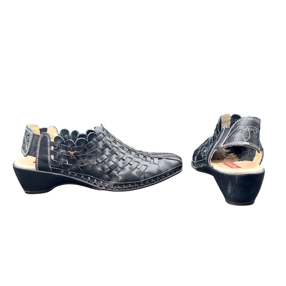 Pikolinos Women’s 37 Black Leather Woven Slingback Wedge Sandals EU 37 US 6.5-7